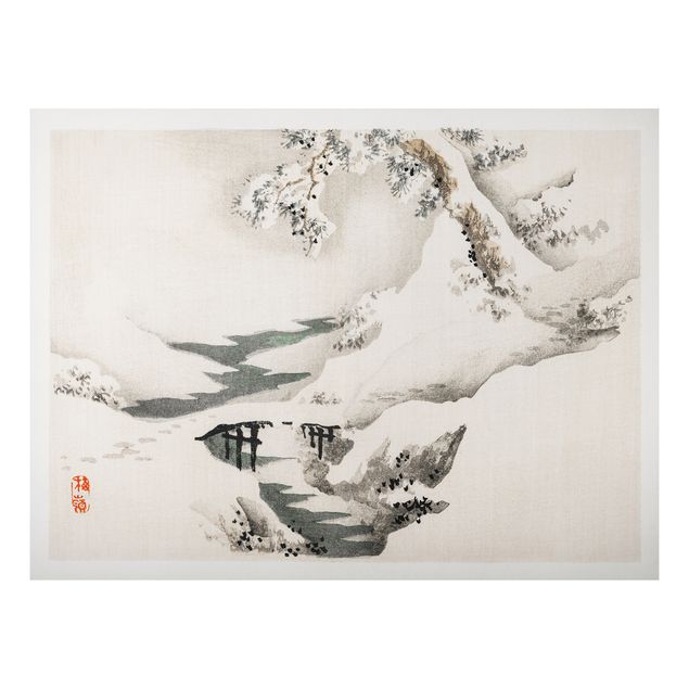 Wandbilder Landschaften Asiatische Vintage Zeichnung Winterlandschaft