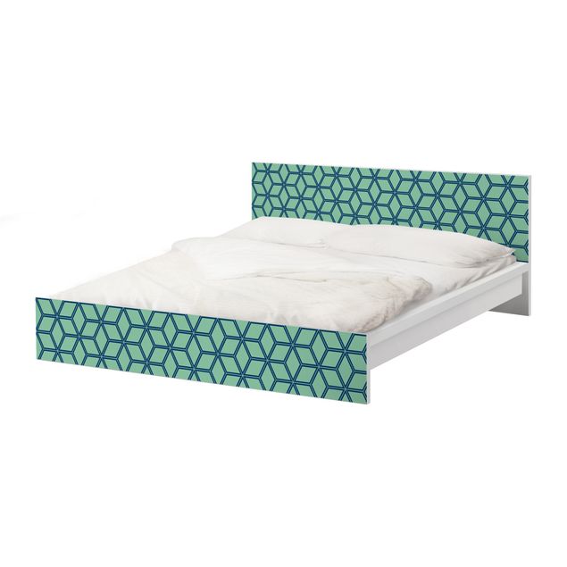 Möbelfolie für IKEA Malm Bett niedrig 180x200cm - Klebefolie Würfelmuster grün