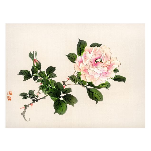 Magnettafel Blume Asiatische Vintage Zeichnung Rosa Rose