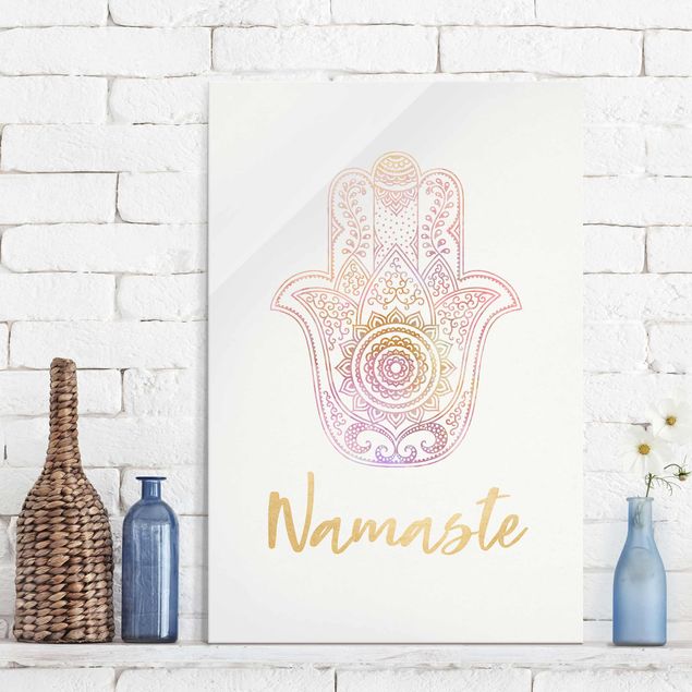 Wanddeko Küche Hamsa Hand Illustration Namaste gold rosa