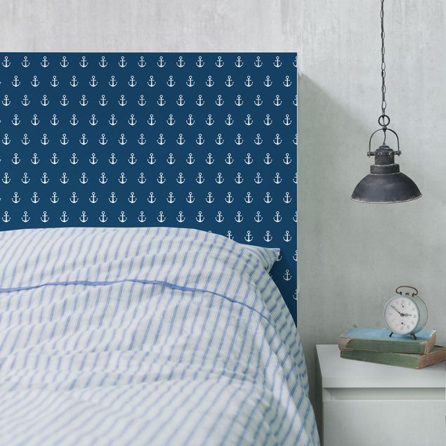 Wanddeko Küche Monogram Anker Muster blau weiss