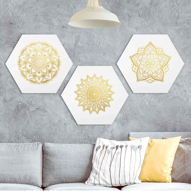Wanddeko Küche Mandala Blüte Sonne Illustration Set Gold