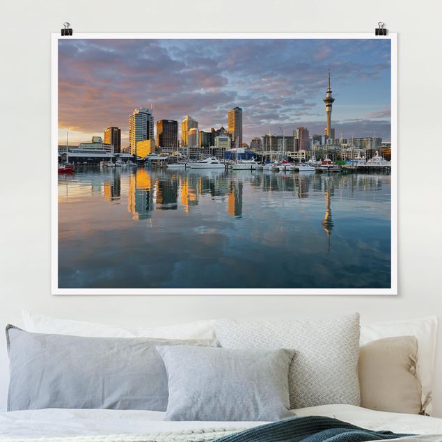 Wandbilder Asien Auckland Skyline Sonnenuntergang