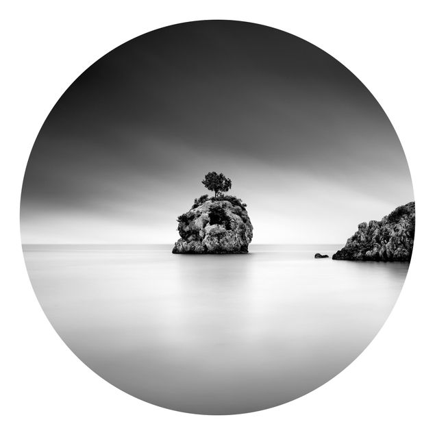 Fototapete modern Felseninsel im Meer Schwarz-Weiß