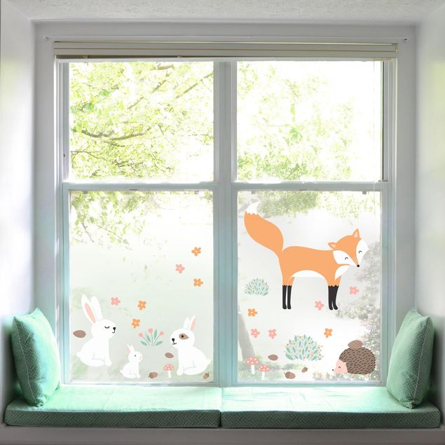 Fensterbilder Tiere Forest Friends mit Hasen Igel und Fuchs