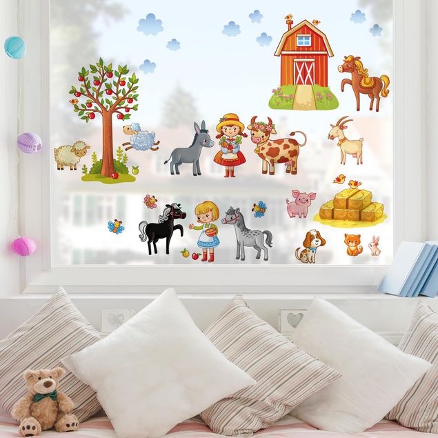 Fensterbilder Tiere Kleines Bauernhof-Set