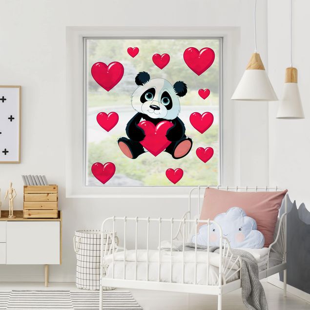 Fenstersticker Tiere Panda mit Herzen