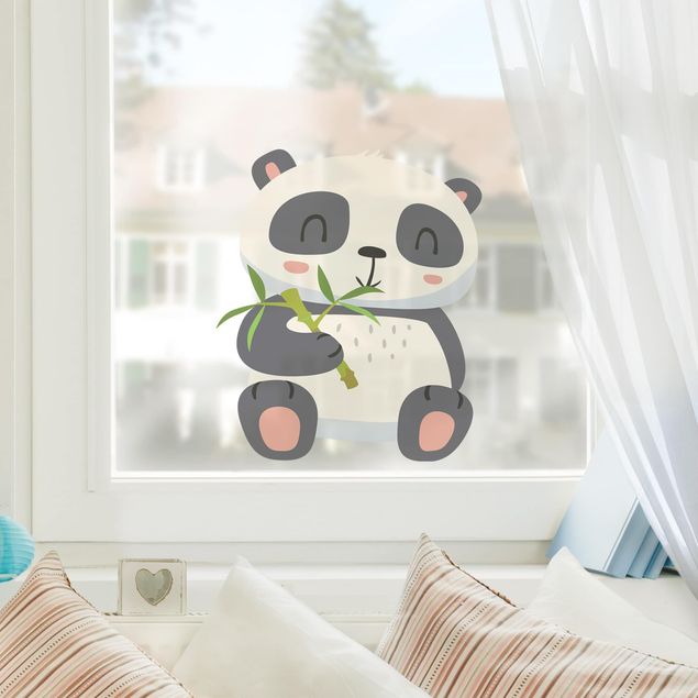 Fenstersticker Tiere Panda nascht am Bambus