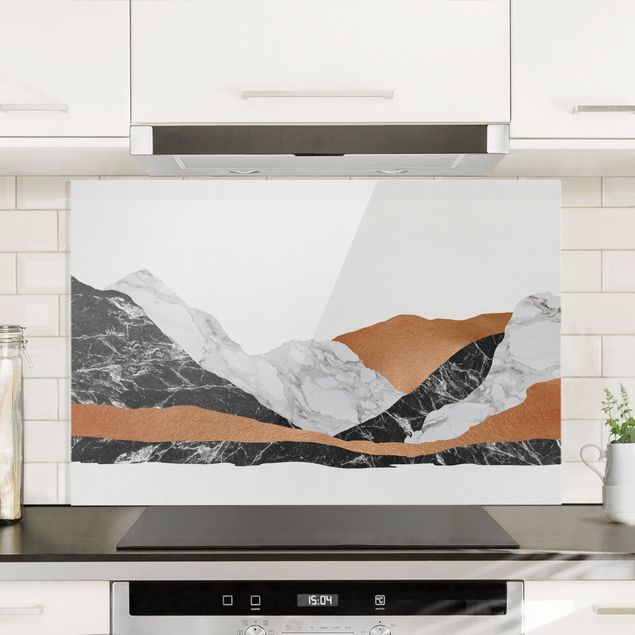Wanddeko Küche Landschaft in Marmor und Kupfer