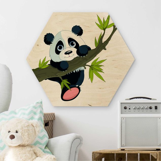 Holzbilder Landschaften Kletternder Panda