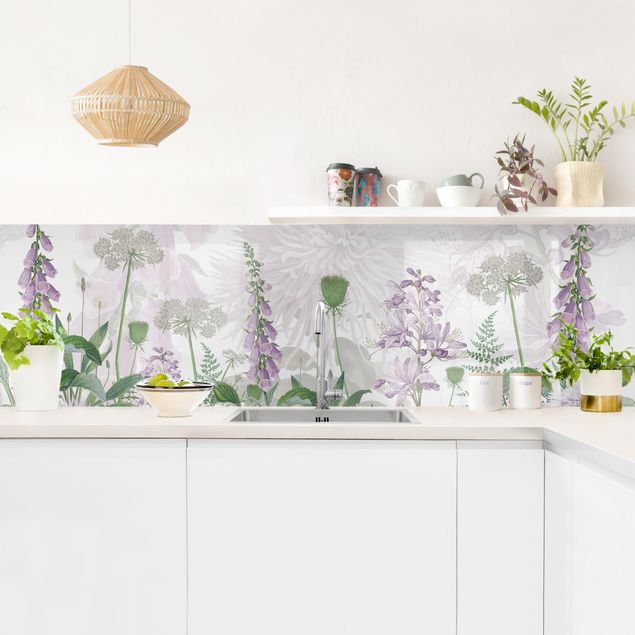 Küchenspiegel Glas Fingerhut in zarter Blumenwiese