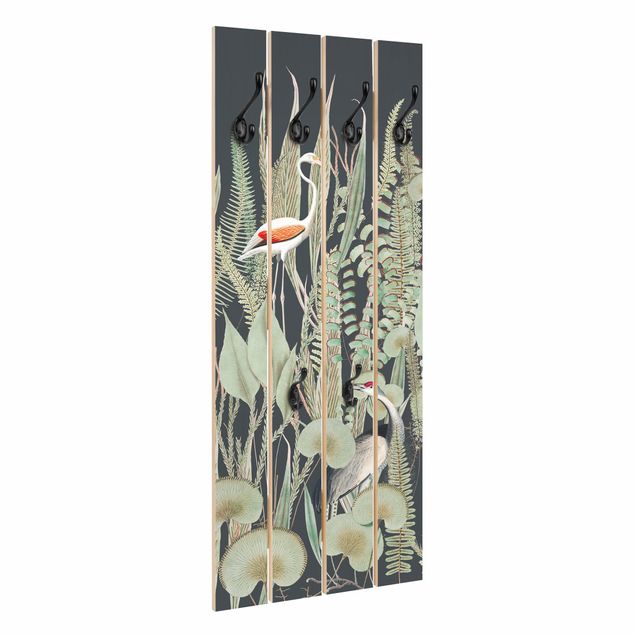Garderobe mit Motiv Flamingo und Storch mit Pflanzen auf Grün