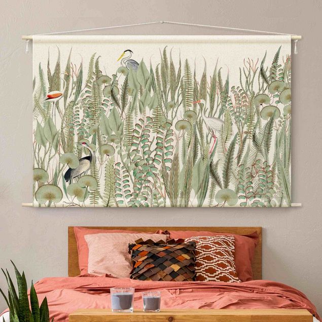 Wandteppich XXL Flamingo und Storch mit Pflanzen