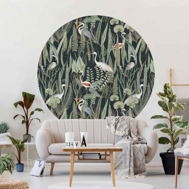 Küche Dekoration Flamingos und Störche mit Pflanzen auf Grün