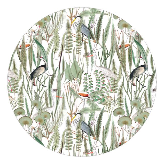 Tapeten mit Muster Flamingos und Störche mit Pflanzen