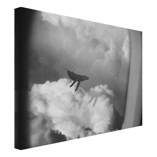 Leinwandbilder schwarz-weiß Fliegender Wal in den Wolken