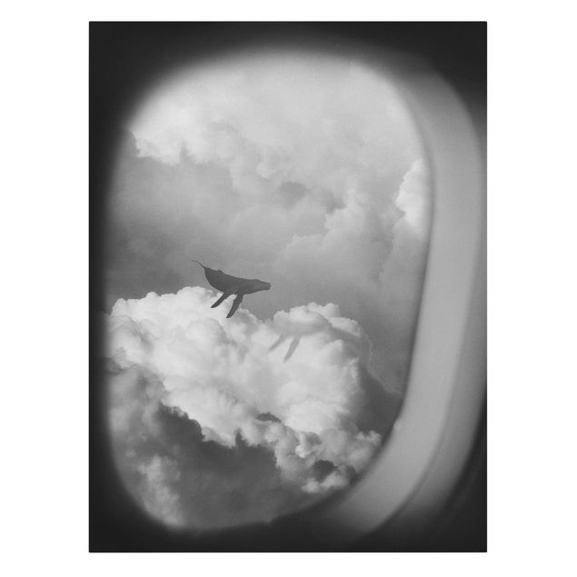 Wandbilder Kunstdrucke Fliegender Wal in den Wolken
