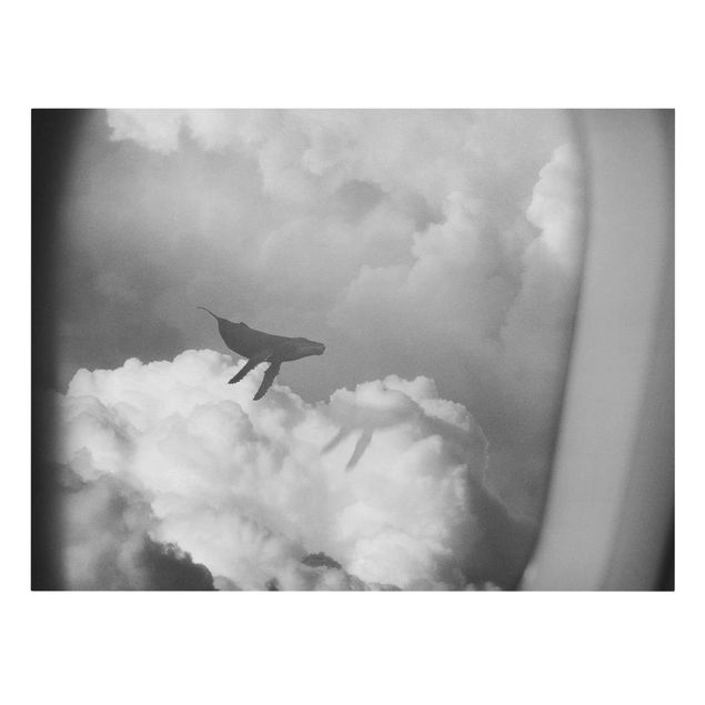 Wandbilder Kunstdrucke Fliegender Wal in den Wolken