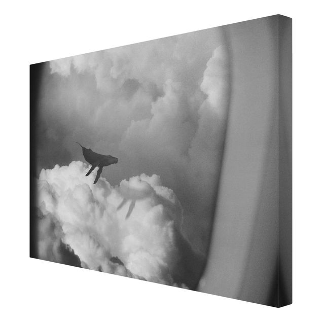 Wandbilder Schwarz-Weiß Fliegender Wal in den Wolken