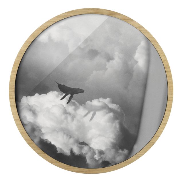 Runde Bilder mit Rahmen Fliegender Wal in den Wolken