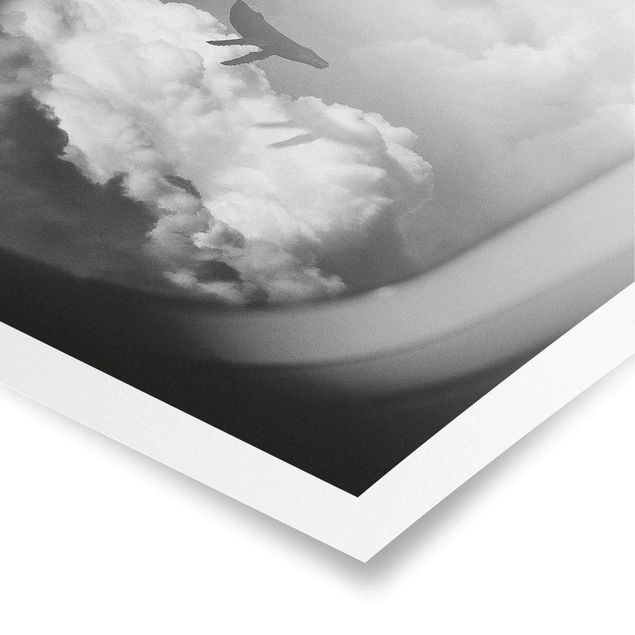 Wandbilder Schwarz-Weiß Fliegender Wal in den Wolken