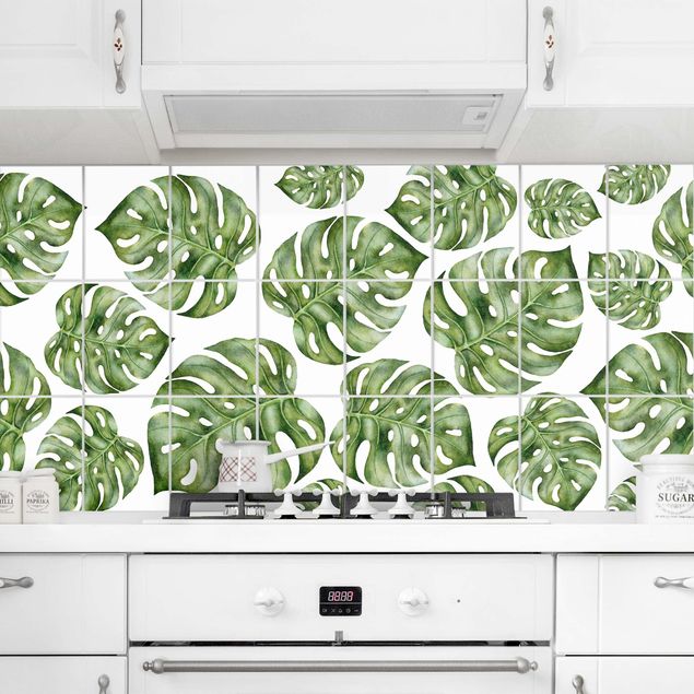 Wanddeko Küche Aquarell Monstera Blätter