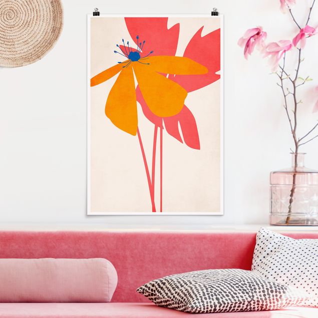 Blumen Poster Florale Schönheit Rosa und Orange