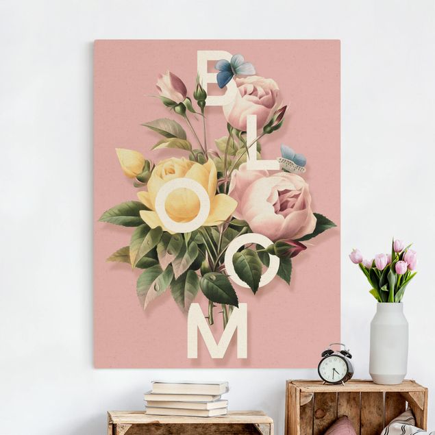Leinwandbild Rose Florale Typografie - Bloom