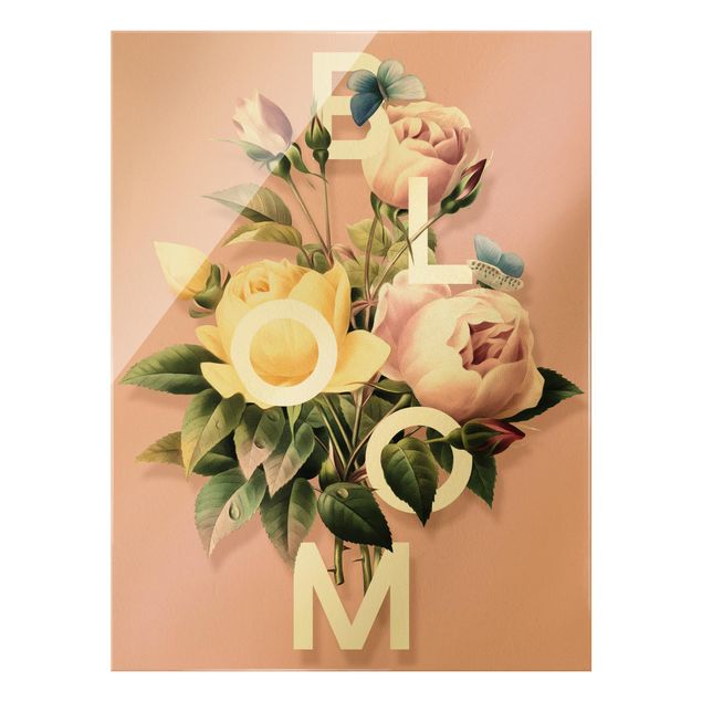 Wandbilder Rosa Florale Typografie - Bloom