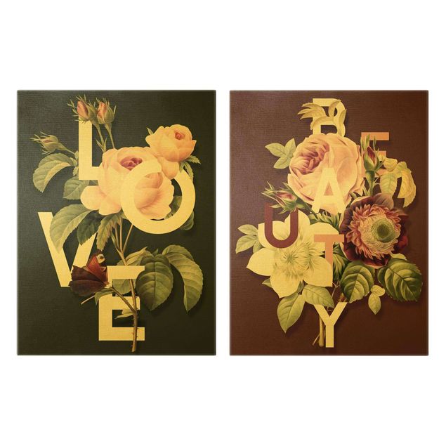 Wandbilder Blumen Florale Typografie - Love & Beauty
