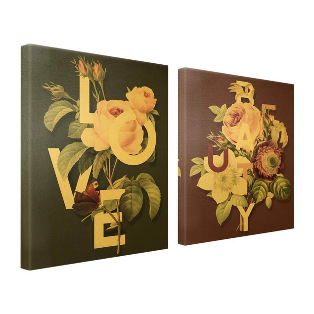 Wandbilder Grün Florale Typografie - Love & Beauty