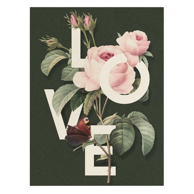 Wandbilder Blumen Florale Typografie - Love