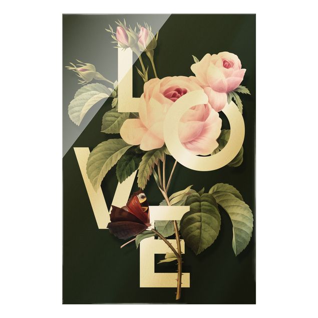 Wandbilder Grün Florale Typografie - Love
