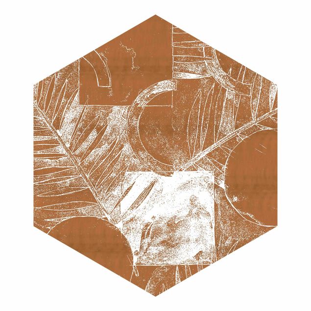Hexagon Mustertapete selbstklebend - Formen und Blätter Kupfer II