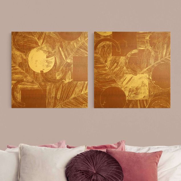 Wandbilder Braun Formen und Blätter Kupfer
