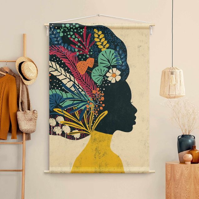 Wanddeko Küche Frau mit Blumenafro