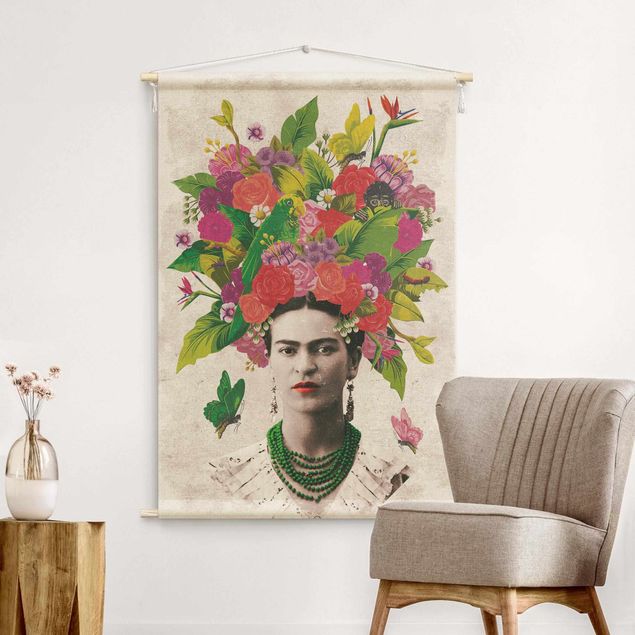 Wandbehang Stoffbild Frida Kahlo - Blumenportrait