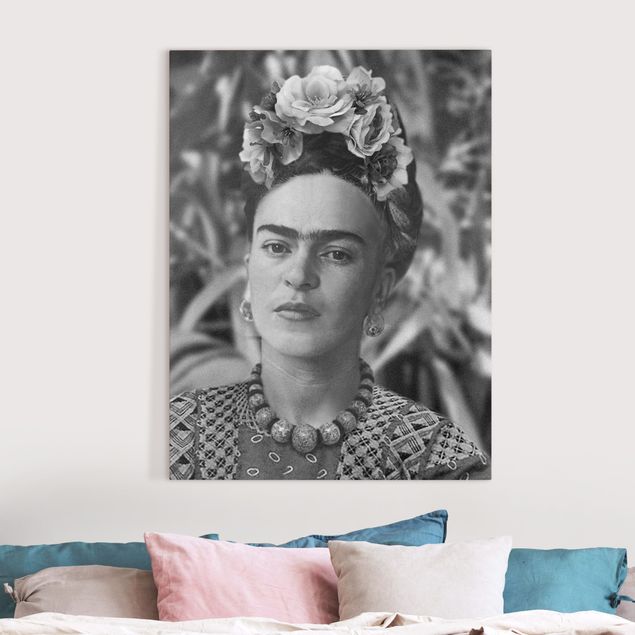 Leinwand Kunst Frida Kahlo Foto Portrait mit Blumenkrone