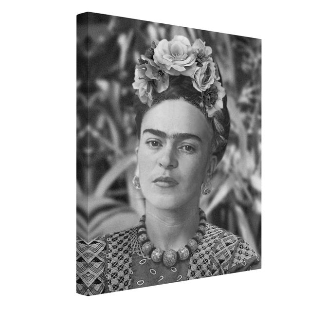 Wandbilder Schwarz-Weiß Frida Kahlo Foto Portrait mit Blumenkrone