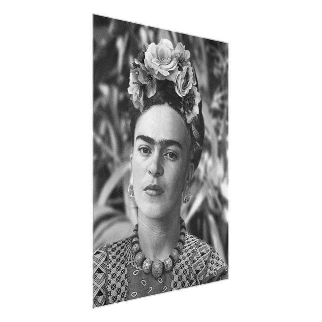 Wandbilder Schwarz-Weiß Frida Kahlo Foto Portrait mit Blumenkrone