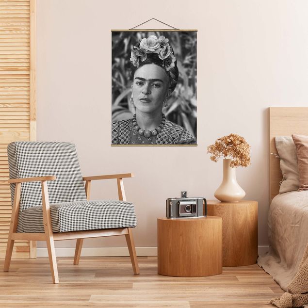 Wandbilder Modern Frida Kahlo Foto Portrait mit Blumenkrone