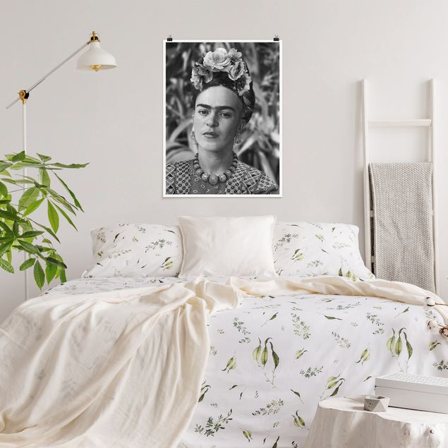 Poster Kunstdruck Frida Kahlo Foto Portrait mit Blumenkrone