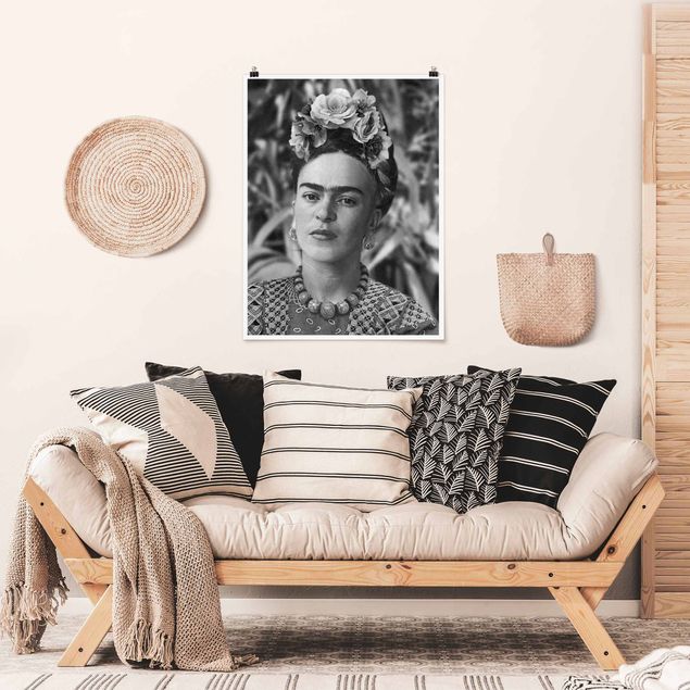Wandbilder Kunstdrucke Frida Kahlo Foto Portrait mit Blumenkrone