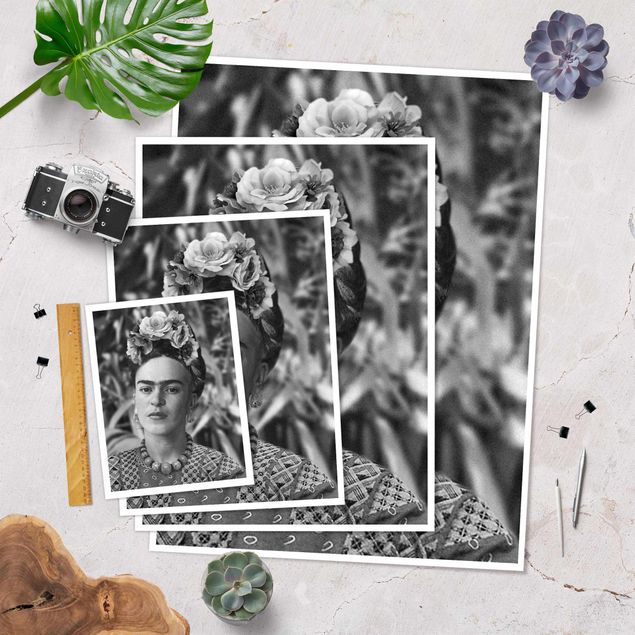 Kunstkopie Frida Kahlo Foto Portrait mit Blumenkrone