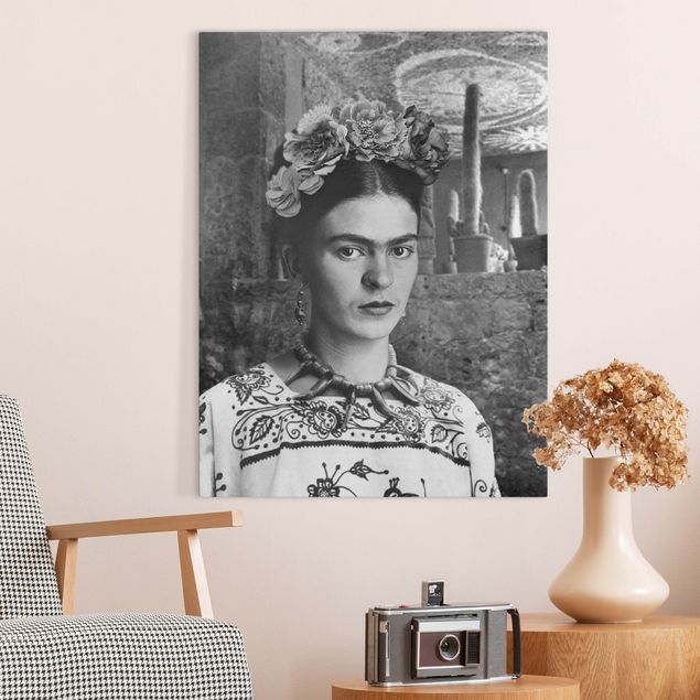 Leinwand Kunst Frida Kahlo Foto Portrait vor Kakteen