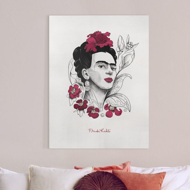 Kunstdrucke auf Leinwand Frida Kahlo Portrait mit Blüten