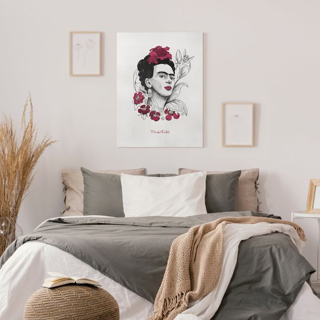 Wandbilder Kunstdrucke Frida Kahlo Portrait mit Blüten