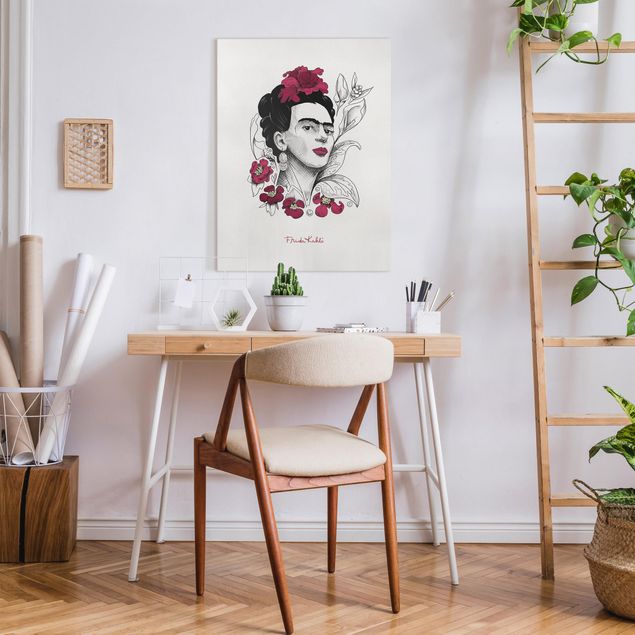 Wandbilder Portrait Frida Kahlo Portrait mit Blüten