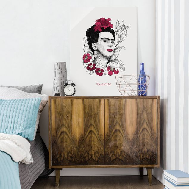 Wandbilder Portrait Frida Kahlo Portrait mit Blüten