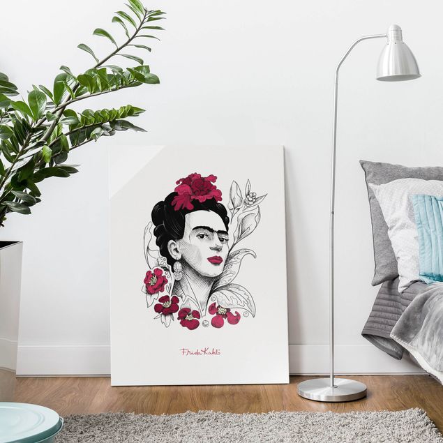 Wandbilder Modern Frida Kahlo Portrait mit Blüten